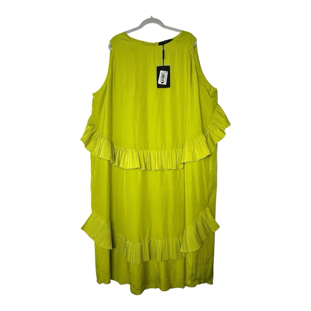 New Marina Rinaldi Maxi Dress UK 33 US 24 Ruffle Tiered Chartreuse Formal Luxury